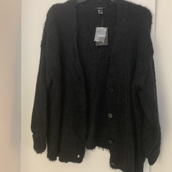 Black Fuzzy Soft Cardigan With Buttons - Picture 3 of 8